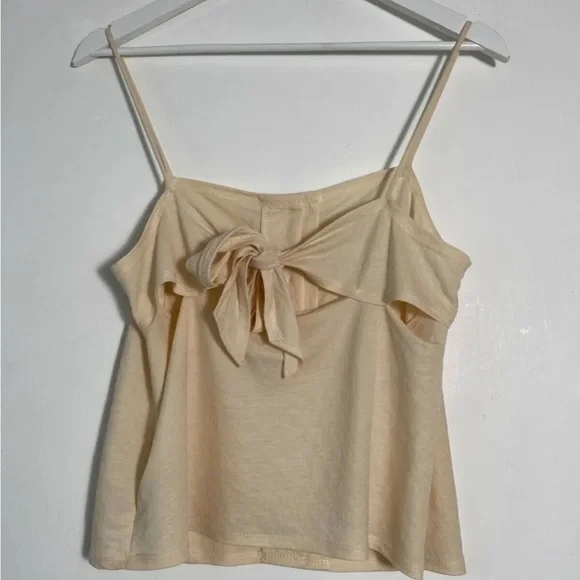 Topshop Button Cami Top Size 12 Beige Tie Back - Picture 3 of 4